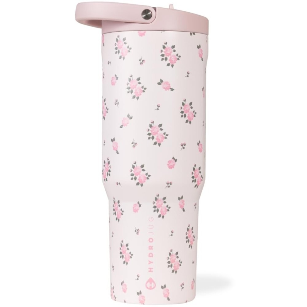 HydroJug Sport - Stainless Steel Tumbler with Straw, Vacuum Insulated, 40oz Leakproof Water Bottle, Ergonomic Design, Reusable, Dishwasher Safe, Rubber Base, Durable for Gym or Outdoors, Wildrose