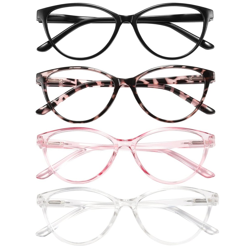 Przene 4 Pack Blue Light Blocking Reading Glasses,Cat Eye Reading Glasses With Spring Hinge Reader For Women/Men.(MIXED COLOR-C1, 4.0)