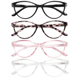 Przene 4 Pack Blue Light Blocking Reading Glasses,Cat Eye Reading Glasses With Spring Hinge Reader For Women/Men.(MIXED COLOR-C1, 4.0)