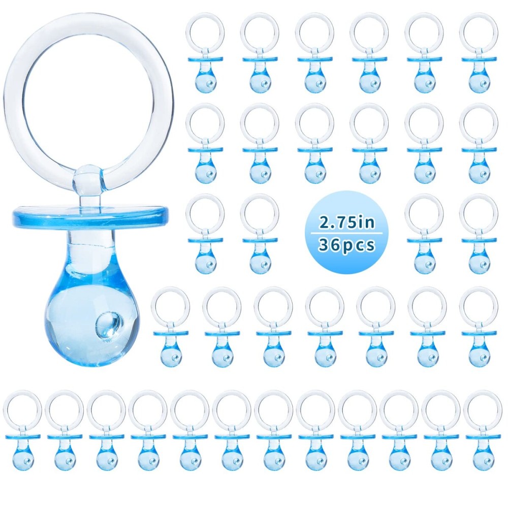Pacifiers for Baby Shower Game, 36 Plastic Pacifiers for Baby Shower Decoration DIY, Large Size Baby Shower Pacifiers, Gender Reveal Party Table Scatter/Hunt Baby Shower Game Props(Blue, 2.75 in)