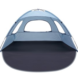 WhiteFang Beach Tent Anti-UV Portable Sun Shade Shelter for 3 Person, Extendable Floor with 3 Ventilating Mesh Windows Plus Carrying Bag, Stakes and Guy Lines (Sierra Blue)