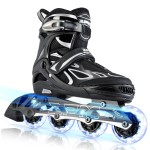 2PM SPORTS Vinal Girls Adjustable Flashing Inline Skates, All Wheels Light Up, Fun Illuminating Skates for Kids and Men - Silver L