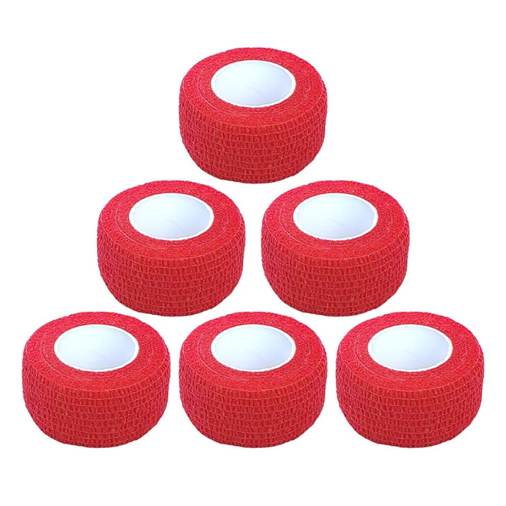 Baisunt 6 Pack 1 Inches Cohesive Bandage Self Adhesive Wrap Elastic Self Adherent Vet Wrap Breathable Self Stick Tape for Wrist, Ankle, Sports, Tatoo Wrap(5 Yards, Red)