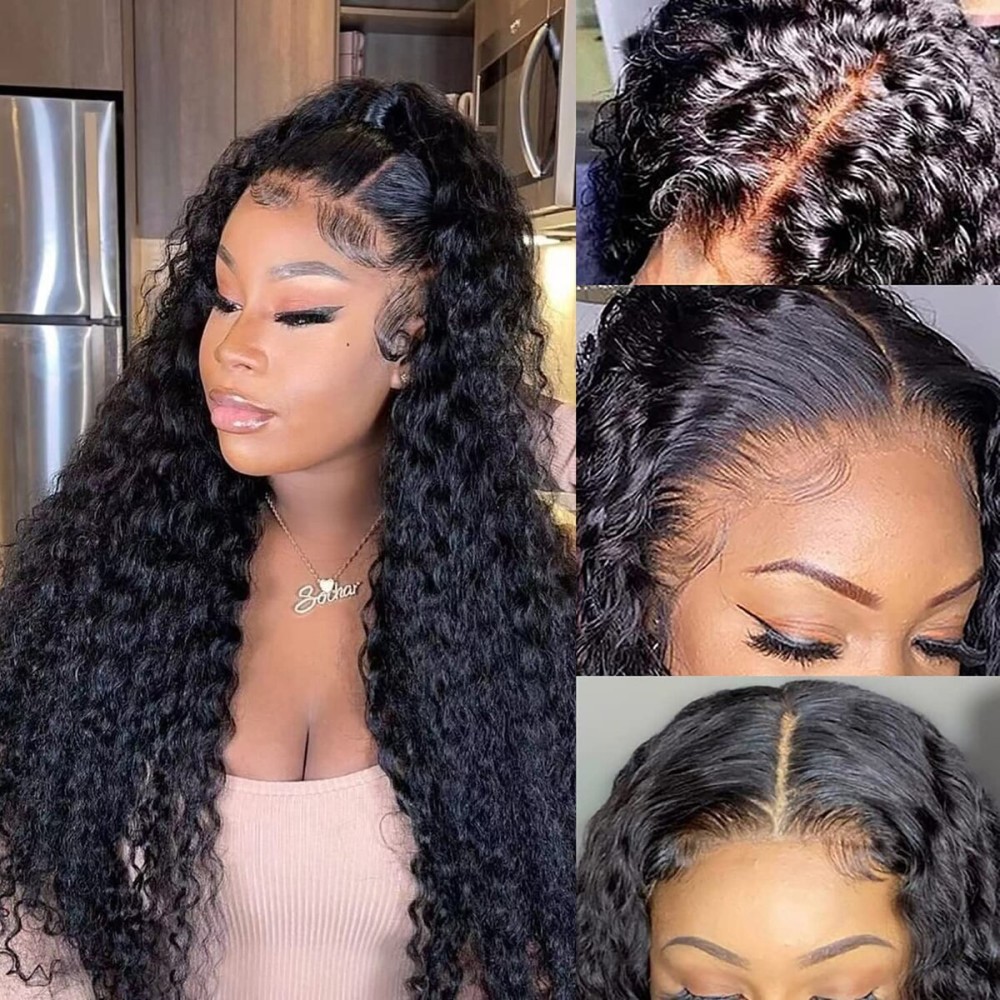 Jewhaut Deep Wave Lace Front Wigs Human Hair for Black Women 134 Lace Front Glueless Wigs Human Hair Pre Plucked with Baby Hair Deep Curly Human Hair Wig