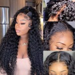Jewhaut Deep Wave Lace Front Wigs Human Hair for Black Women 134 Lace Front Glueless Wigs Human Hair Pre Plucked with Baby Hair Deep Curly Human Hair Wig