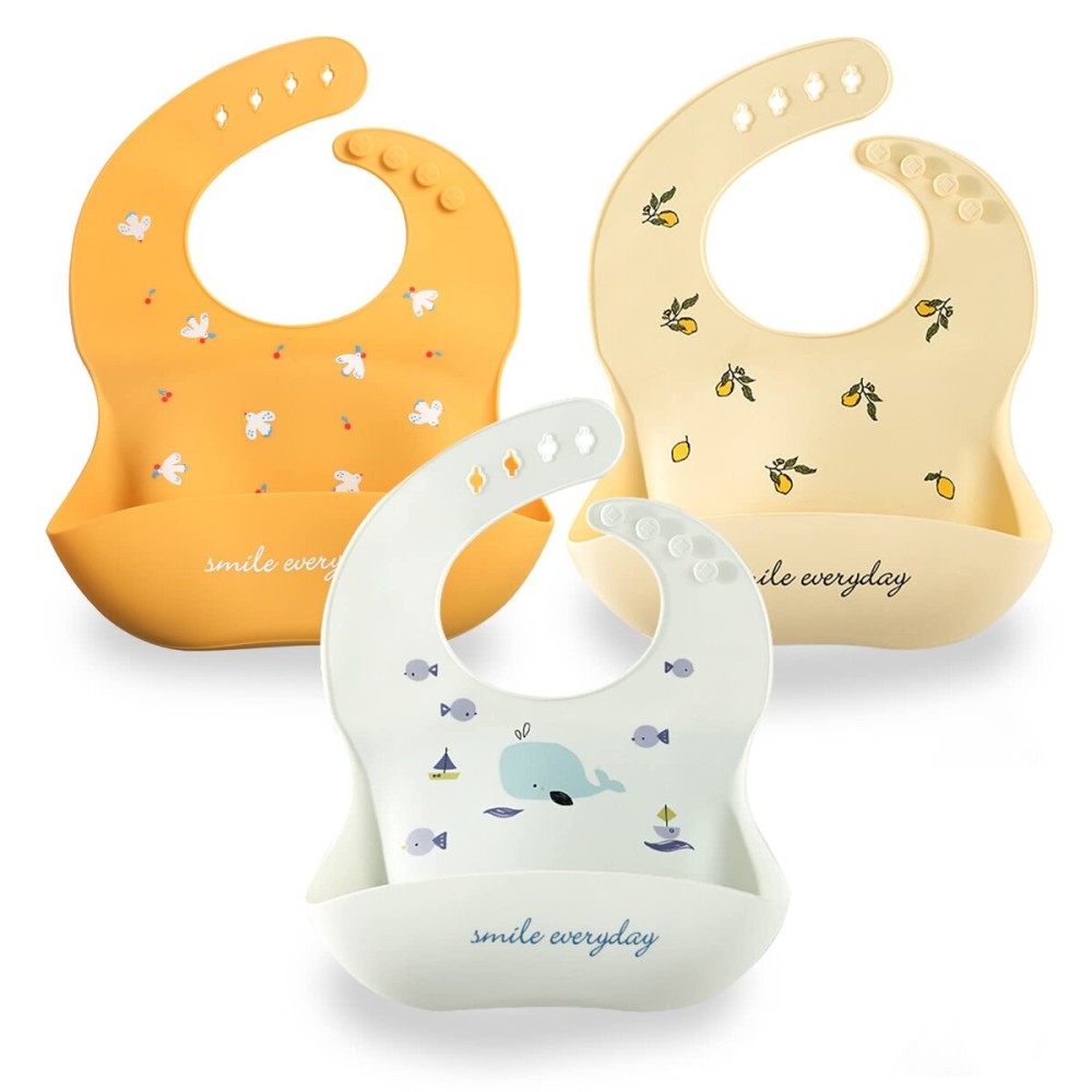 YINGJEE Silicone Baby Bibs, Adjustable Baby Bib for Girls and Boys Babies & Toddlers, Waterproof Soft Durable Bibs with Food Catcher BPA Free (color 01)