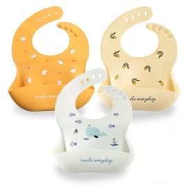 YINGJEE Silicone Baby Bibs, Adjustable Baby Bib for Girls and Boys Babies & Toddlers, Waterproof Soft Durable Bibs with Food Catcher BPA Free (color 01)