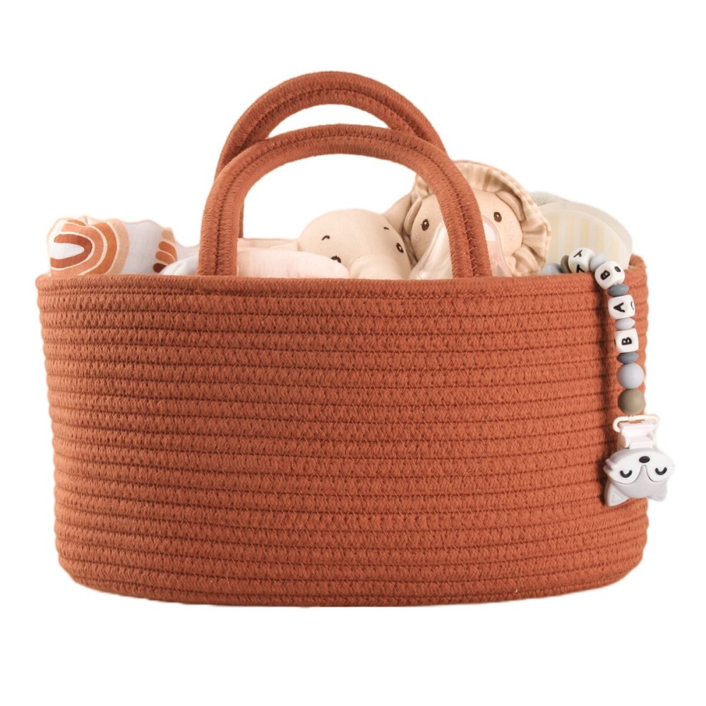 Baby Diaper Caddy Organizer for Girl Boy Cotton Rope Nursery Storage Bin Basket Portable Holder Tote Bag for Changing Table Car Travel Baby Shower Gifts Newborn Essentials Registry Must Have Rust