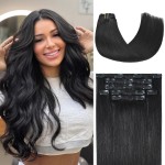 Honsoo Clip in Hair Extensions Black Women Natural Black 70g 7pcs 12Inch Straight Natural & Solft Clip ins Real Human Hair