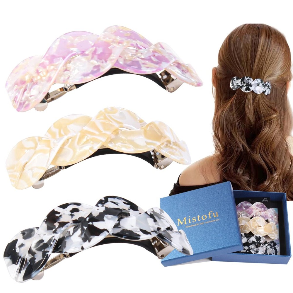 Mistofu Hair Barrettes For Women - 3Pcs Large Barrettes for Thick Hair French Design with Beautiful Lines Elegant and Stylish - Perfect Hair Accessories for Thick Hair