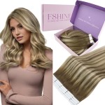 Fshine Tape in Extensions Real Human Hair 12 Inch 30 g Balayage Chestnut Brown to Platinum Blonde Tape in Extensions 20 pcs Invisible Straight Remy,Suitable for Wedding, Bridal & Bridesmaids Looks