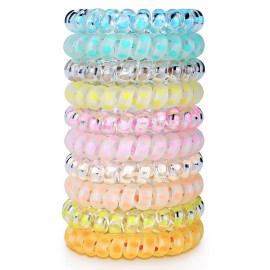 10 Piece Spiral Hair Ties For Thick Hair, Coil Elastics Hair Ties, Multicolor Medium Spiral Hair Tie, No Crease Hair Coils, Telephone Cord Plastic For Women And Girls (Matte Transparent Mix)