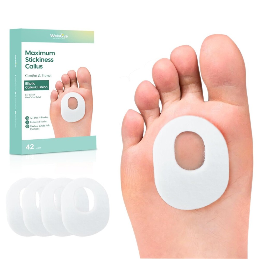 Welnove 42pcs Callus Pad with Water-Resistant Self-Stick Adhesive, Protects Foot, Heel and Toes from Rubbing and Friction,Oval Shape Design,Reduce Pressure and Friction from Shoes Rubbing-White