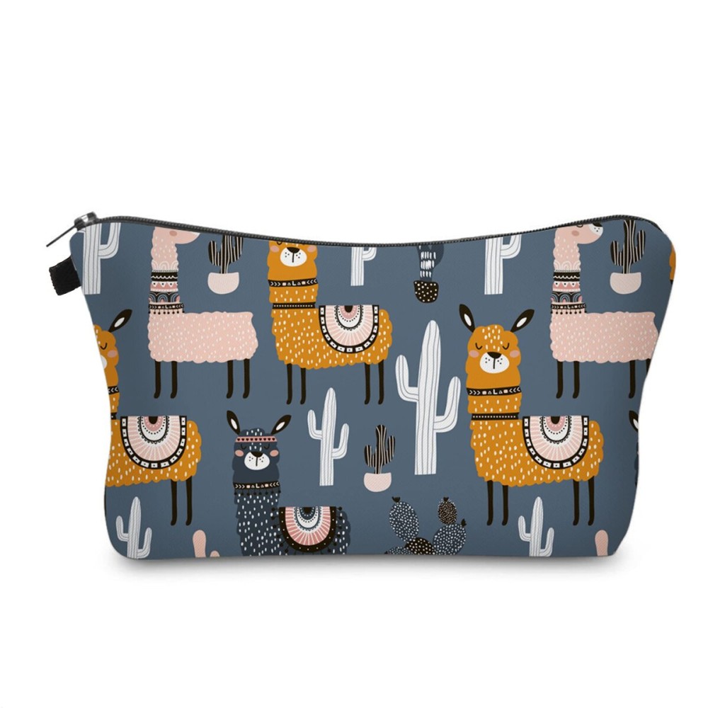 Aiphamy Cute Travel Makeup Bag Cosmetic Bag Small Pouch Gift for Women (Llama Cactus)