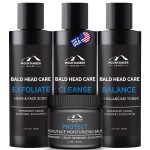 Mountaineer Brand Bald Head Care Gifts For Bald Men | All Natural 4 Step Daily Skin Care for Healthy Scalp & Face | Exfoliate Scrub | Cleanse Wash | Shine Away PH Balance | Protect Moisturizing Balm
