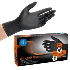 MED PRIDE Black Vinyl Surgical Gloves for Tattooing, Powder and Latex Free Disposable Gloves, Medium, Pack of 50