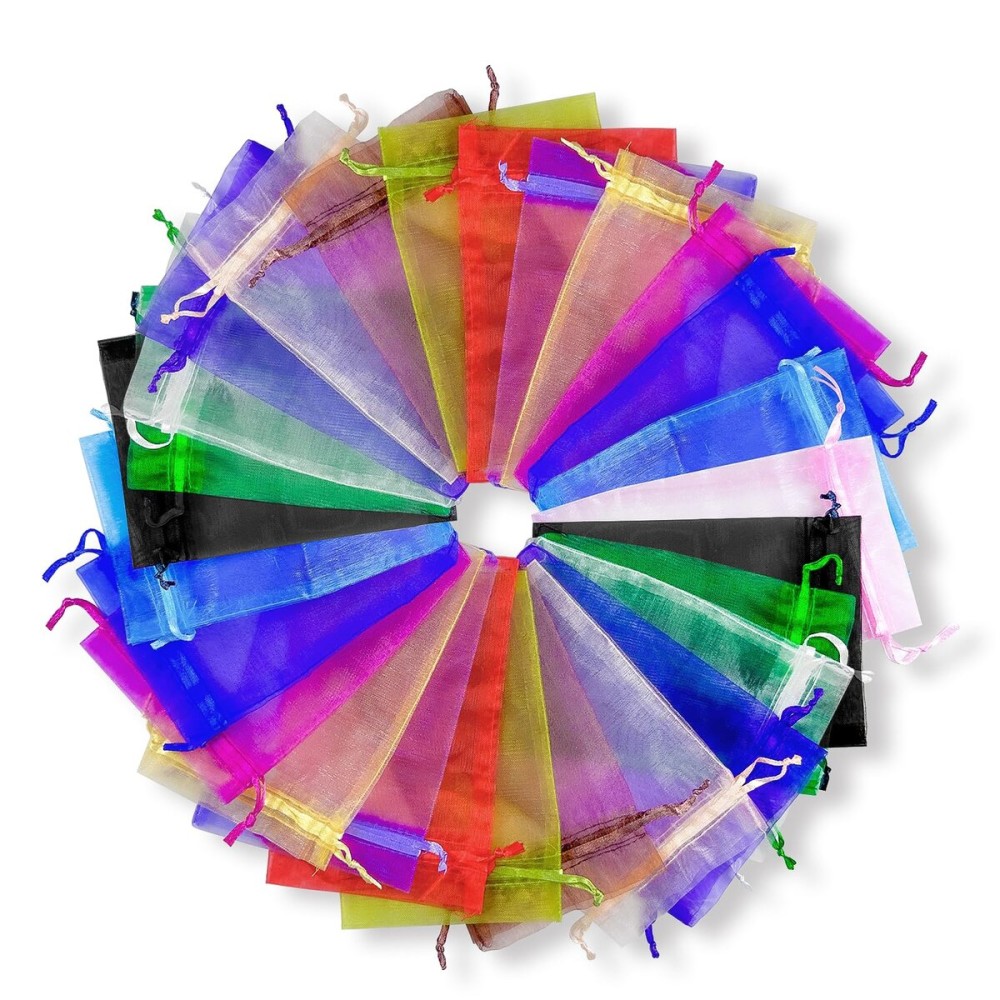 YHJZ 100PCS Organza Bags, 4x6 inches (10x15cm) Small Mesh Bags Drawstring, Jewelry Gift Pouches for Wedding, Party, Festival, Bathroom Soaps (Multicolor)