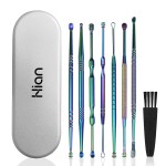 Hion 8 Pcs Ear Wax Removal Kit,Professional Double-Headed Ear Pick Earwax Removal Tools,316L Stainless Steel Ear Cleaner Curette with Cleaning Brush and Storage Box,Suit for Kid Adult(Colorful)