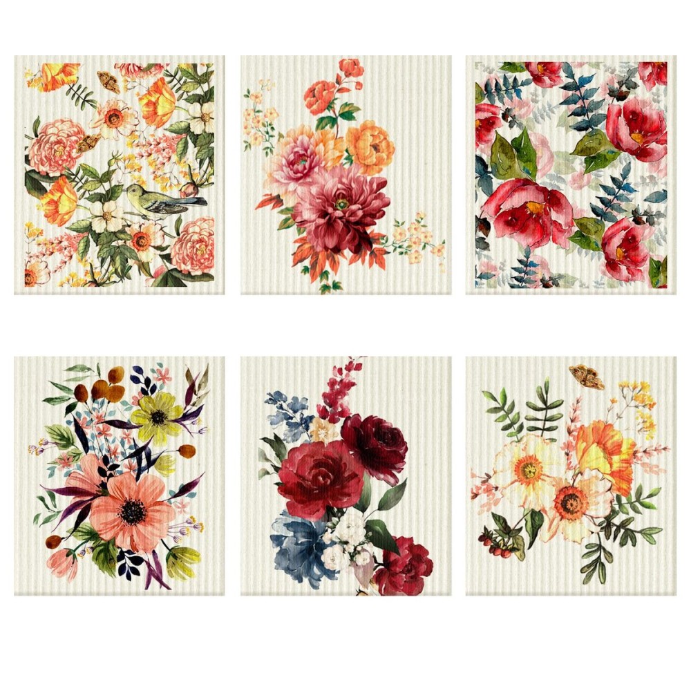 Cunhill 6 Pcs Swedish Flower Dish Cloth, Quick Drying, Reusable, Washable, Absorbent, Decorative Tea Towels, No Odor Bar Hand Towel