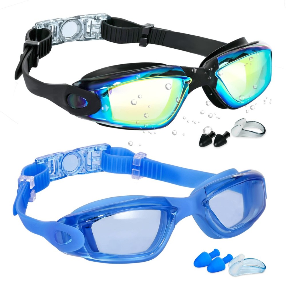 EWPJDK Swim Goggles - 2 Pack Swimming Goggles Anti Fog No Leaking For Adult Women Men (Aqua & Light Blue)