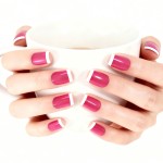 Rose Red White Tips Short French Round Press On Nails Gel Acrylic Manicure Woman Girl Art False Nails 24pcs
