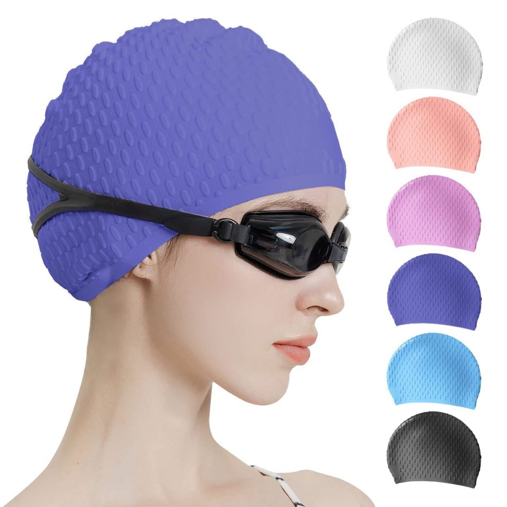 Tripsky Silicone Swim Cap,Comfortable Bathing Cap Ideal for Curly Short Medium Long Hair, Swimming Cap for Women and Men, Shower Caps Keep Hairstyle Unchanged (Very Peri)