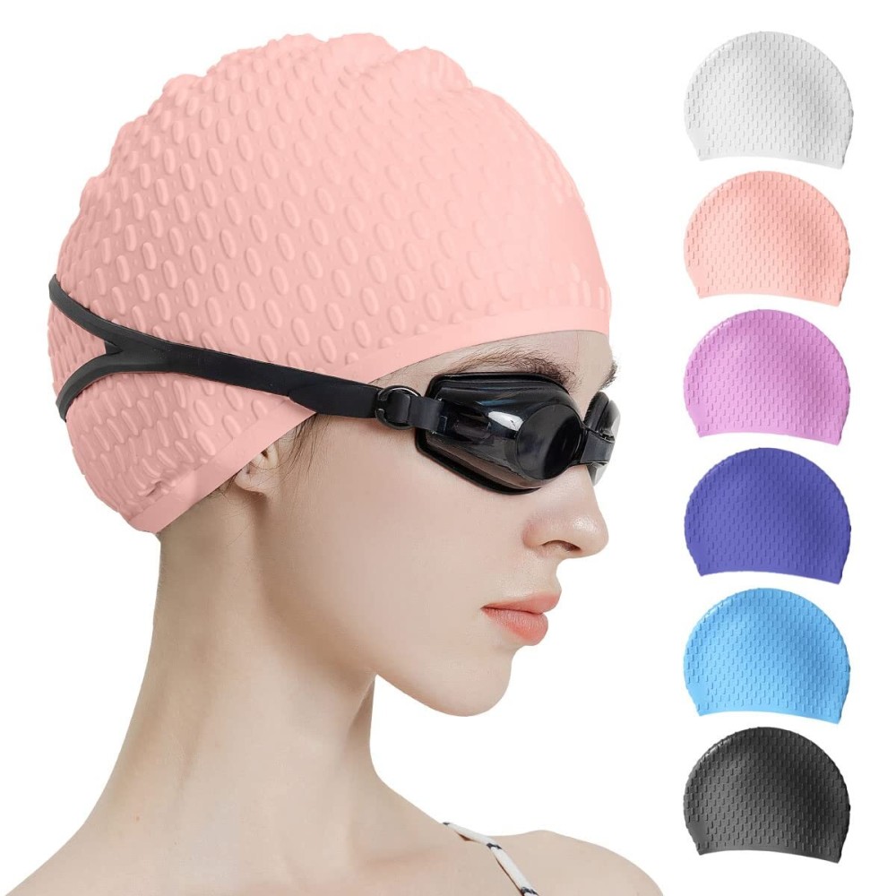 Tripsky Silicone Swim Cap,Comfortable Bathing Cap Ideal for Curly Short Medium Long Hair, Swimming Cap for Women and Men, Shower Caps Keep Hairstyle Unchanged (Peach)