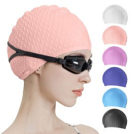 Tripsky Silicone Swim Cap,Comfortable Bathing Cap Ideal for Curly Short Medium Long Hair, Swimming Cap for Women and Men, Shower Caps Keep Hairstyle Unchanged (Peach)