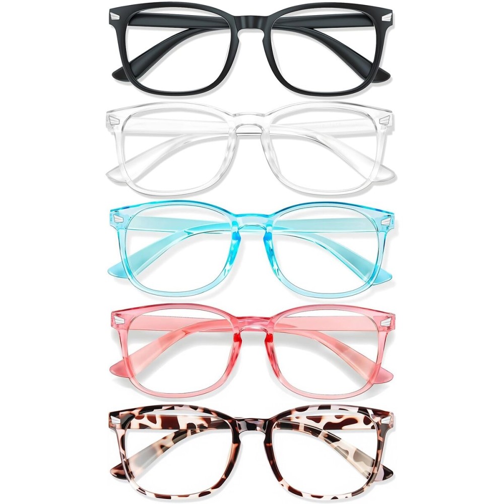 WINTOO Blue Light Glasses for Woman Men | 99% Blue Light Blocking Glasses for Computer Gaming TV Phone Screen Square Frame | Anti Eyestrain & UV Glare Protection - 5 Pair