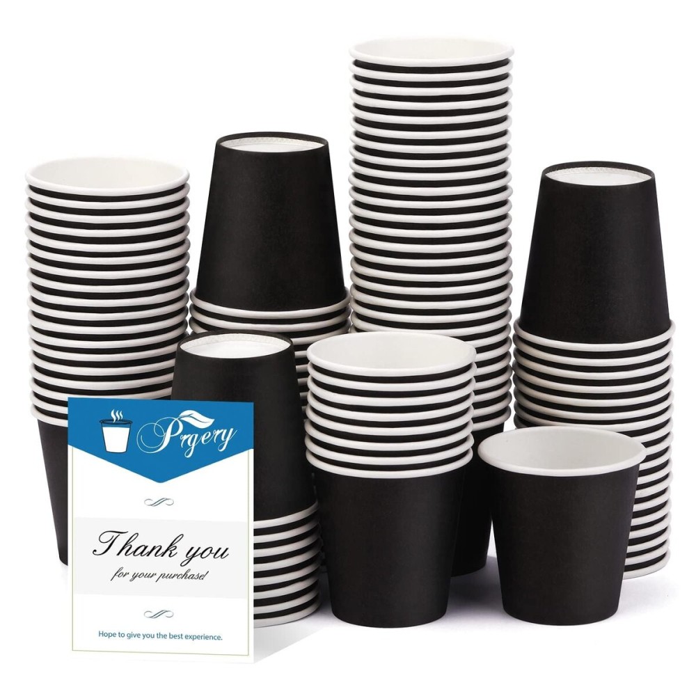 Prgery 100 Pack 3 oz Paper Cups, Bathroom Moushwash Cups, Disposable Cups, Small Snack Cups for Water, Juice,Candy Ideal for Halloween Party Bathroom and Office (Black)