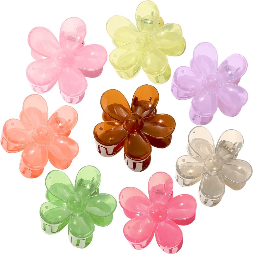 Flower Hair Clips 8PCS, Large Claw Clips for Women Girls Thick Thin Hair, Strong Hold Non slip Big Matte Dasiy Jaw Clamps Hair Accessories 8 Colors