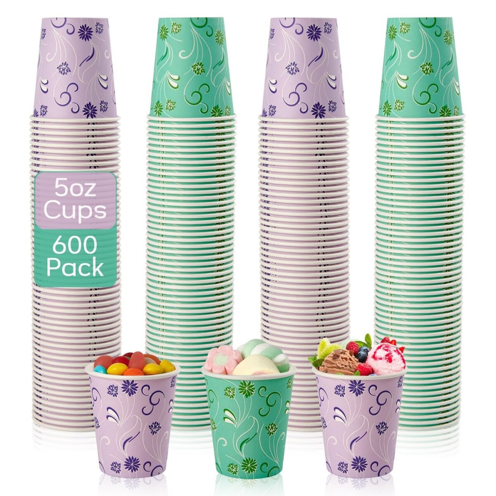 TV TOPVALUE 600 Pack 5oz Paper Cups, Bathroom Cups, Colorful Disposable Cups, Mini Mouthwash Cups, Hot Drinking Cup for Travel, Party and Event