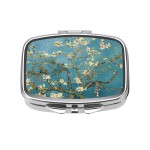 Dynippy Pill Case Pill Box with Mirror Retro Pocket 2 Compartment Medicine Case Vitamin Pill Organizer for Pocket Purse and Travel (Silver-Almond Blossom)