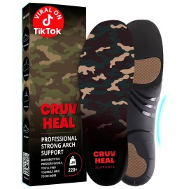 220+ lbs Plantar Fasciitis High Arch Support Insoles Men Women - Orthotic Shoe Inserts - Boot Work Shoe Insole (L, Dark Military)