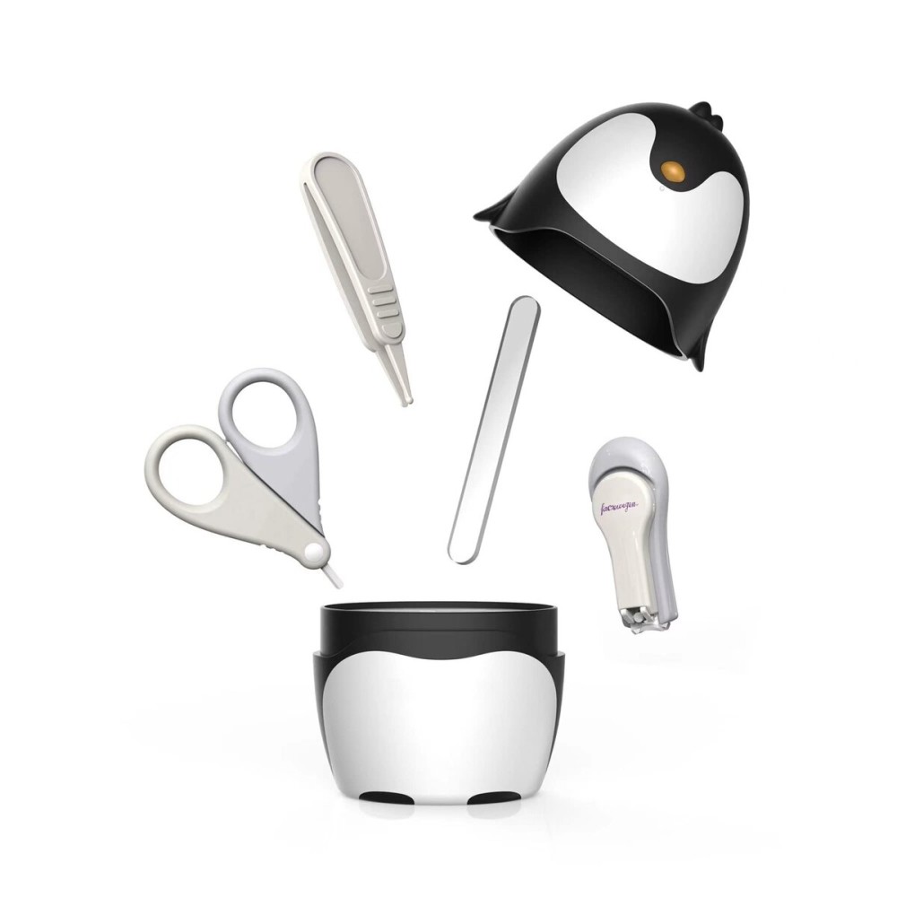 Baby Nail Clippers Set, Baby Nail Kit with Cute Case, Infant Manicure and Pedicure Health Grooming Care Can for Newborn, Kids and New Parents As Shower Gifts (Black Penguin)