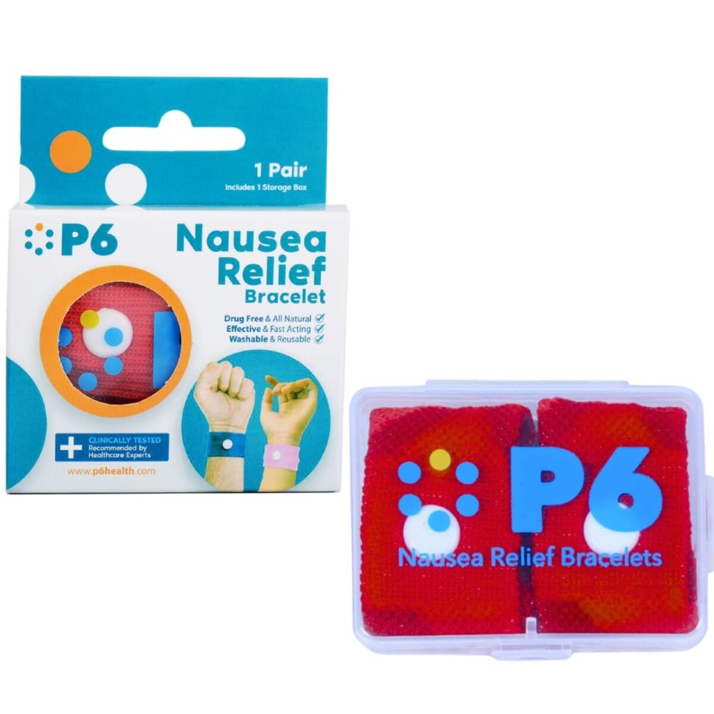 P6 Health Original Natural Anti-Nausea Relief Motion Car Sea Sickness Relief Wrist Bands for Adults (1 Pack, Red)