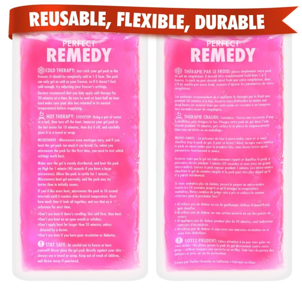 Perfect Remedy 2-Pack Gel Ice Packs for Injuries, Soft and Flexible Hot & Cold Compress, Soothing Ice Pack Aid for Sprains Strains & Soreness conditions, Alternative to Hot Water Bottles (Pink, Large)