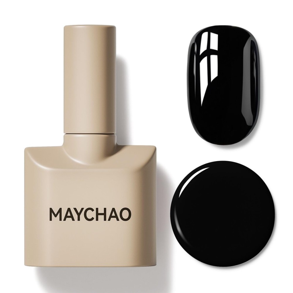 MAYCHAO 15ML Black Gel Nail Polish 1Pc Pure Black Nail Polish Soak Off UV LED Nail Gel Polish Nail Art Starter Manicure Salon DIY at Home, 0.5 OZ