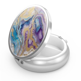 Pill Box 3 Compartment Medicine Pill Case Portable for Pocket or Purse Pill Boxes Decorative Metal Medicine Vitamin Organizer Unique Gift(Abstract Marble)