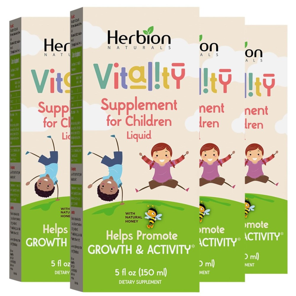 HERBION Naturals Vitality Supplement for Children, Promotes Growth and Appetite, Relieves Fatigue, Improves Mental & Physical Performance, for Kids 1 Year & Above, 5 Fl Oz (Pack of 4)