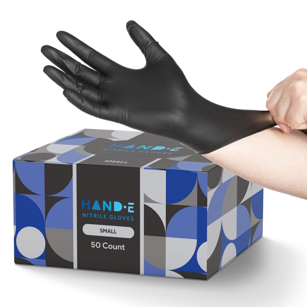 Hand-E Touch Black Nitrile Disposable Latex Free & Powder Free Gloves Small, 200 Count - BBQ, Tattoo, Hair Dye, Cooking & Mechanic Gloves