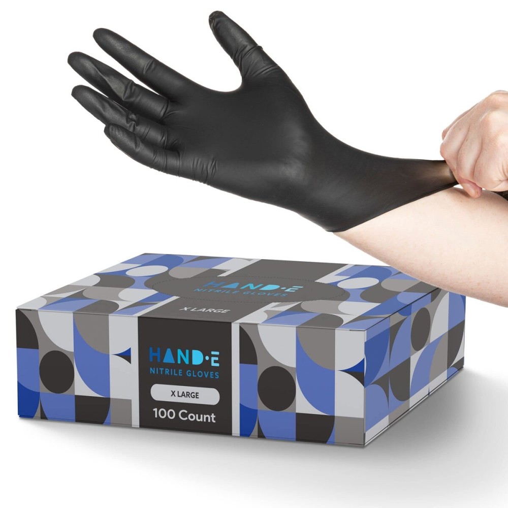 Hand-E Touch Black Nitrile Disposable Gloves, Medium - 100 Count - Powder & Latex Free Disposable Rubber Gloves for Cooking & BBQ - For Mechanic Tattoo & Kitchen Food Prep