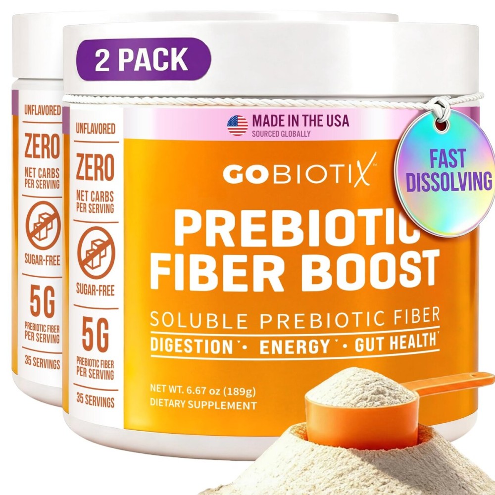 GoBiotix Fiber Supplement Powder with Prebiotics for Digestive Health and GLP-1 Support, Soluble Fiber for Gut Health & Debloat, Keto, Vegan, Gluten & Sugar Free, 35 Servings (2 Pack)