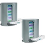 MEDca Weekly Pill Organizer, Pack of 2 Dispensers, 7 Stackable Compartments Four Times-a-Day - Morning, Noon, Evening, and Bedtime, Grey