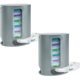MEDca Weekly Pill Organizer, Pack of 2 Dispensers, 7 Stackable Compartments Four Times-a-Day - Morning, Noon, Evening, and Bedtime, Grey