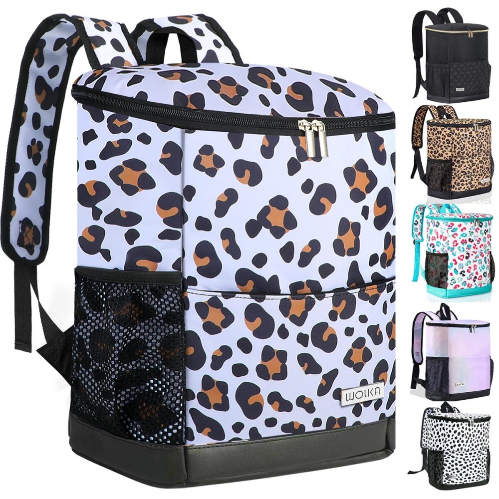 Wolka Cooler Backpack 30 Cans,Portable Backpack Coolers Insulated Leak Proof,Waterproof Soft Sided Cooler Bag for Travel,Beach,Camping,Picnic,Lunch Backpack for Women (Snow Leopard)