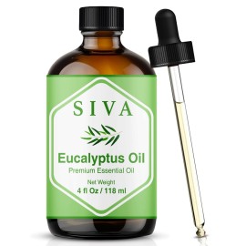 Siva Eucalyptus Essential Oil - 4 Fl Oz - 100% Natural Eucalyptus Oil - for Diffuser, Face, Skin Care, Aromatherapy, Hair Care, Scalp and Body Massage - with Dropper