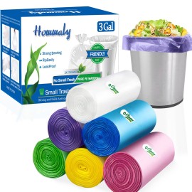 3 Gallon 300pcs Multicolr small Trash Bags Strong Garbage Bags, Bathroom mini Trash Can Bin Liners, Small Plastic Bags for office, waste basket liner, fit 12 Liter,2.6,3,3.2GalMulticolr 300