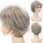 SEVENCOLORS Short Ash Blonde Wigs for White Women Blonde Pixie Cut Wigs with Bangs Synthetic Short Hair Wig with Highlights