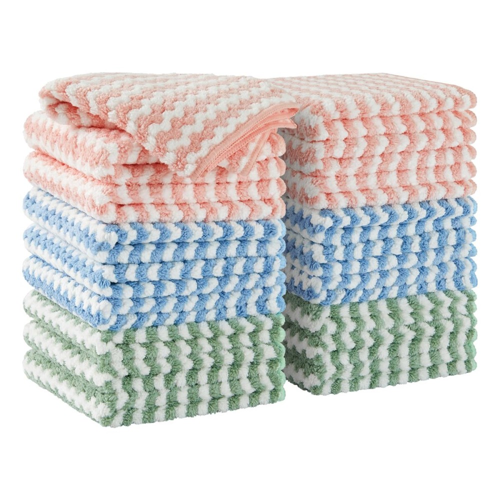 JOYMOOP 18 Pack Microfiber Cleaning Cloth, Kitchen Towels for Dish Drying Washing, Absorbent Streak Free Lint Free Rags for Cleaning, Reusable and Washable Towels - 10 x 10